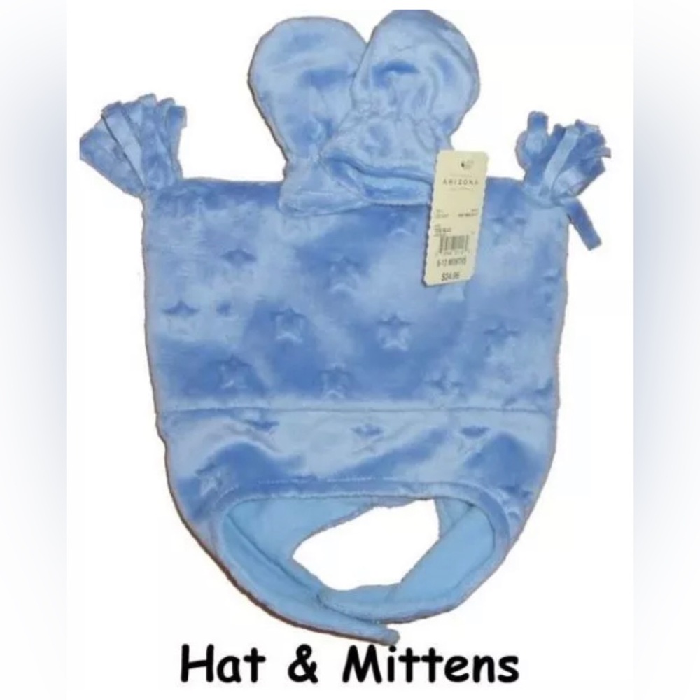 Boys Knit Skull Cap Hat Beanie Mittens Tide Blue Microfleece Caps Ear Flaps